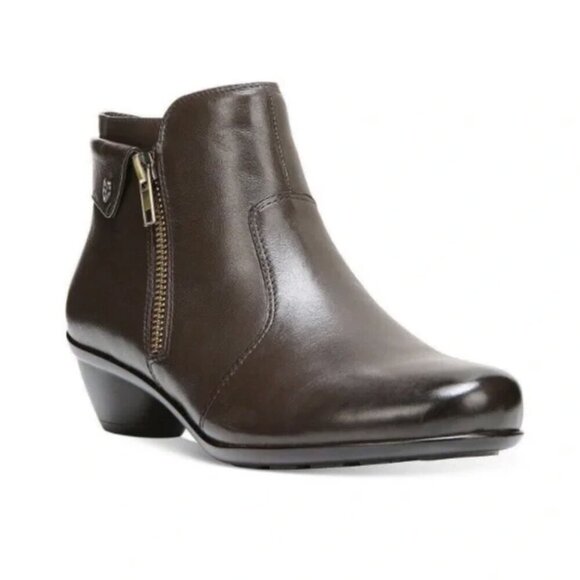 Naturalizer Haley Leather Oxford Zippered Ankle Boot 9.5 Dark Brown 2" Heels - Picture 3 of 11